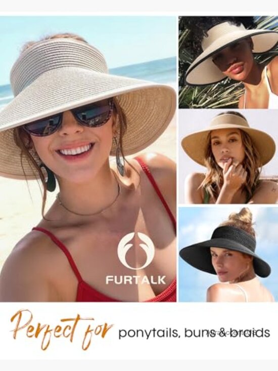 UPF 80+ Wide Brim Straw Sun Visor Hat for Women Foldable Adjustable main image 7